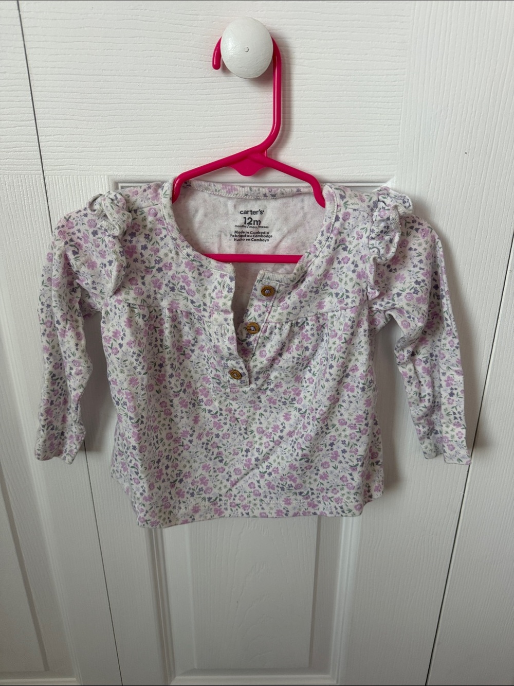 Carter's White Long-Sleeve Floral Top with Lavender Print